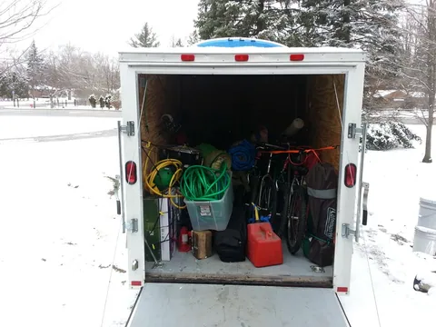 All of our gear. We installed some cargo netting to keep things corralled.