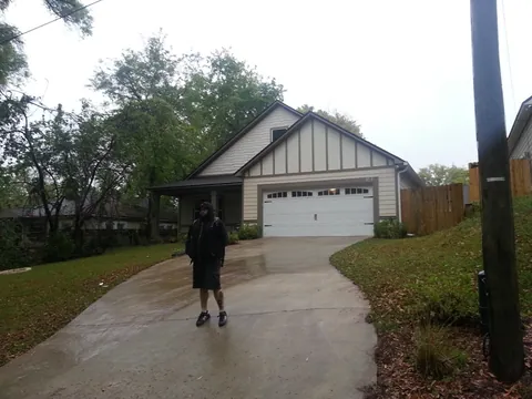 View of the house and the steepest of driveways
